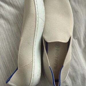 Rothy's Cream Slip-On Shoes with Blue Trim